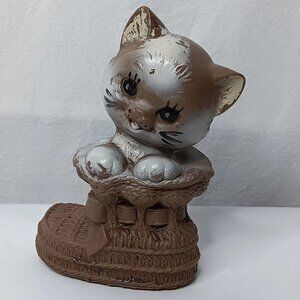 Vintage Twinkle Toy Squeaky Toy Cat In Bootie Brown Rubber 5"x4" Kitten